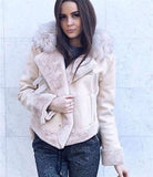 Deerskin fur collar faux fur coat