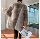 Faux Fox Fur Mid-length Fur Coat