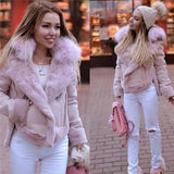 Deerskin fur collar faux fur coat