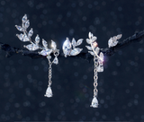 Silver Earrings diamond leaves